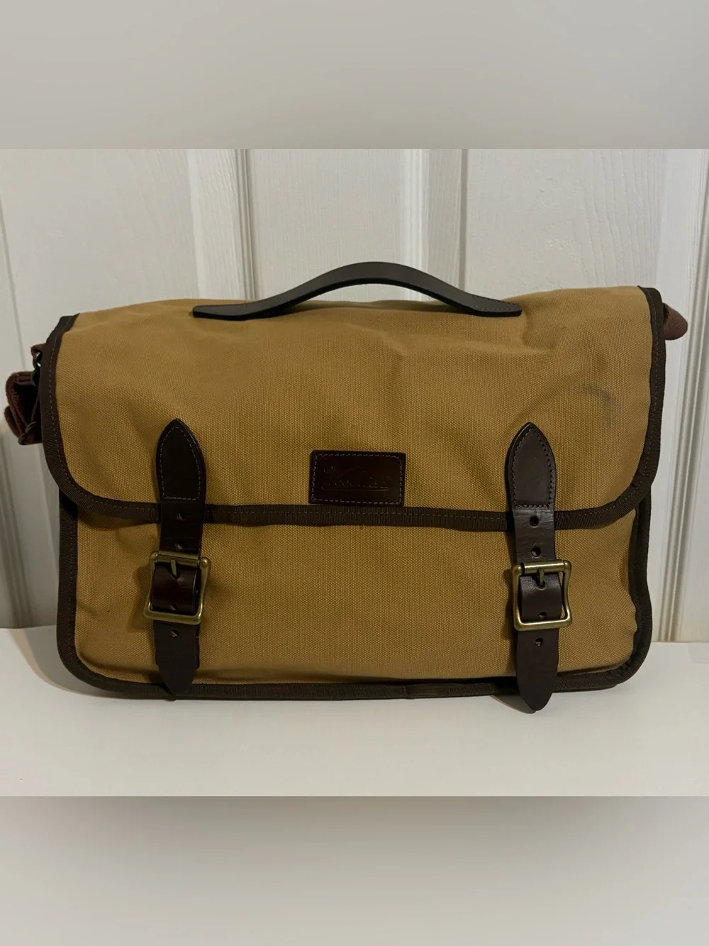 WOOLRICH Unisex Tan Canvas Messenger Bag with Brown Trim, Made in USA